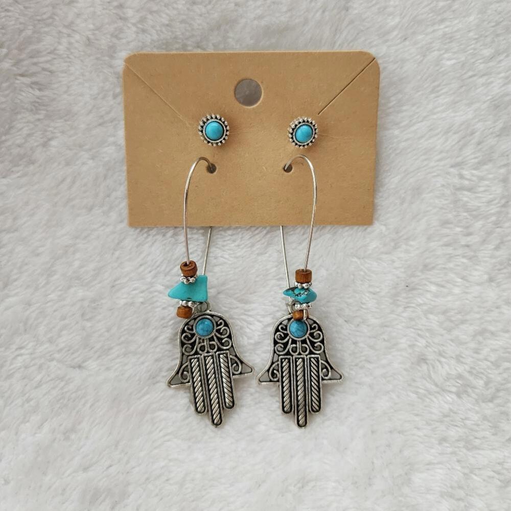 Beaded Silver Hamsa Hand Earrings - image 3